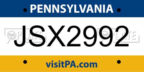 JSX2992 Pennsylvania License Plate