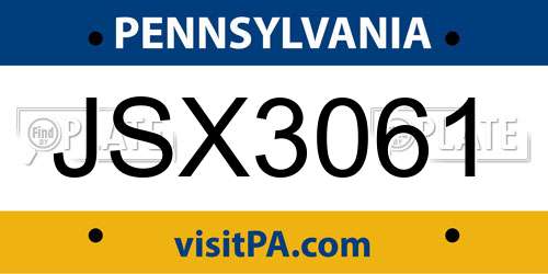 JSX3061 Pennsylvania License Plate