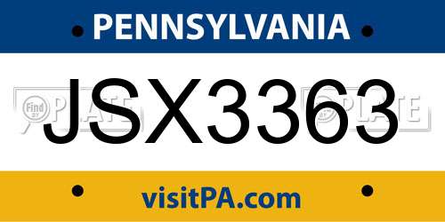 JSX3363 Pennsylvania License Plate
