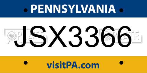 JSX3366 Pennsylvania License Plate