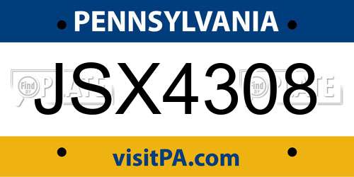 JSX4308 Pennsylvania License Plate
