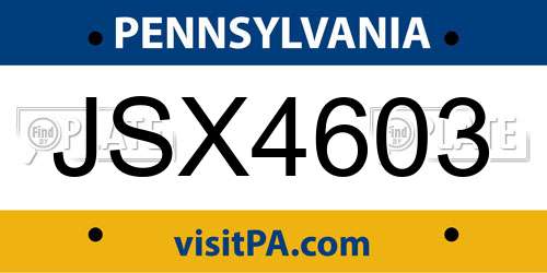 JSX4603 Pennsylvania License Plate