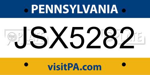 JSX5282 Pennsylvania License Plate