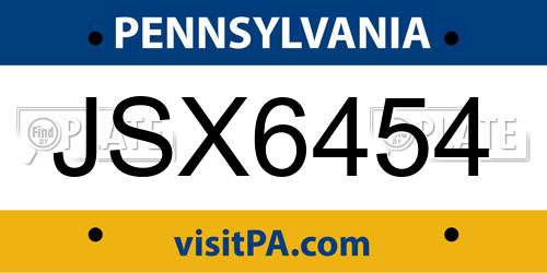 JSX6454 Pennsylvania License Plate
