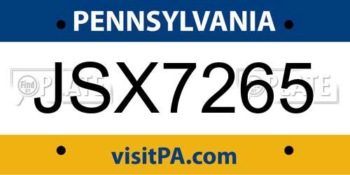 JSX7265 Pennsylvania License Plate
