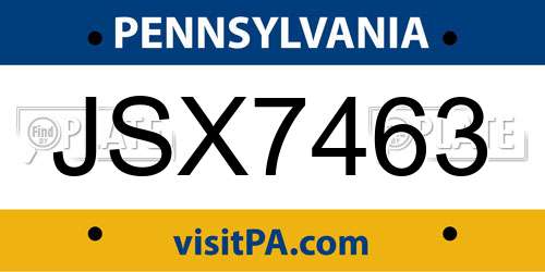 JSX7463 Pennsylvania License Plate