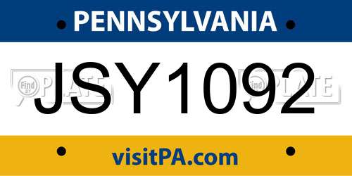 JSY1092 Pennsylvania License Plate