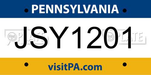 JSY1201 Pennsylvania License Plate