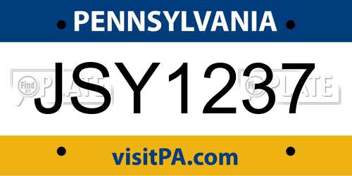 JSY1237 Pennsylvania License Plate