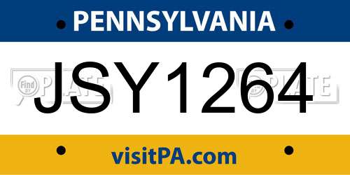 JSY1264 Pennsylvania License Plate