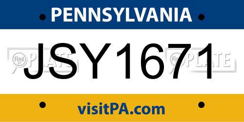 JSY1671 Pennsylvania License Plate