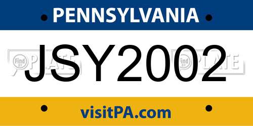 JSY2002 Pennsylvania License Plate