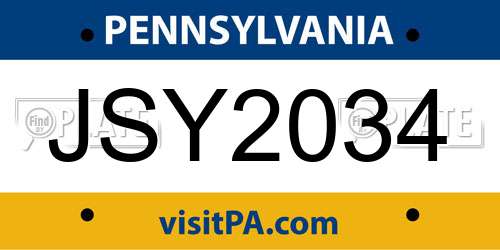 JSY2034 Pennsylvania License Plate