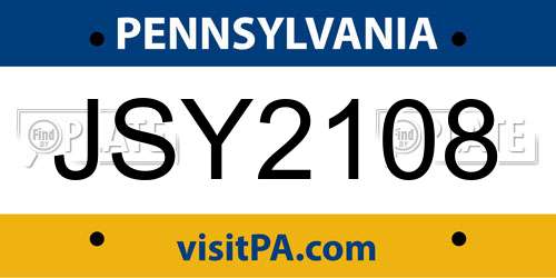 JSY2108 Pennsylvania License Plate