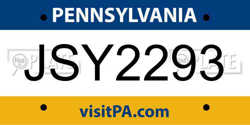 JSY2293 Pennsylvania License Plate