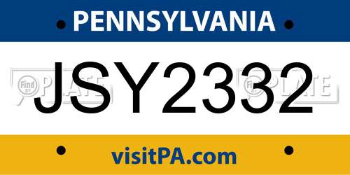 JSY2332 Pennsylvania License Plate