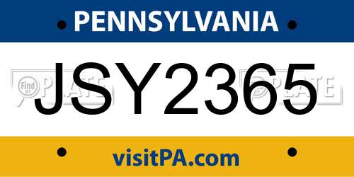 JSY2365 Pennsylvania License Plate