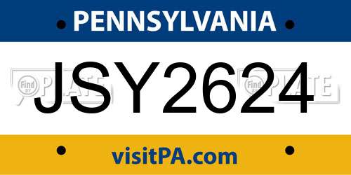 JSY2624 Pennsylvania License Plate
