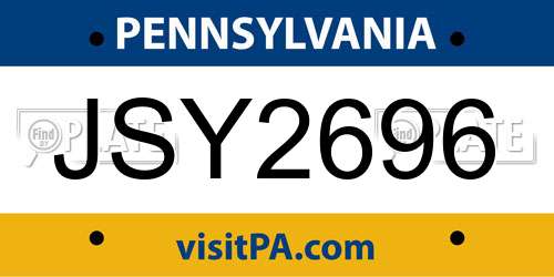 JSY2696 Pennsylvania License Plate