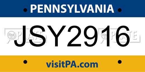 JSY2916 Pennsylvania License Plate