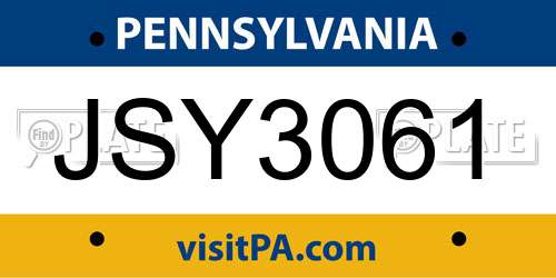 JSY3061 Pennsylvania License Plate