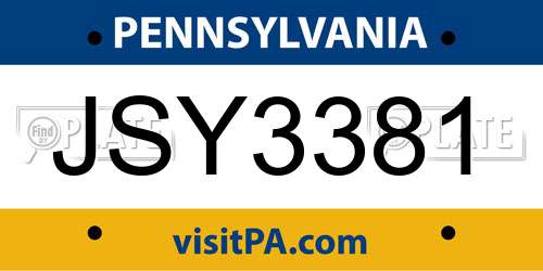 JSY3381 Pennsylvania License Plate
