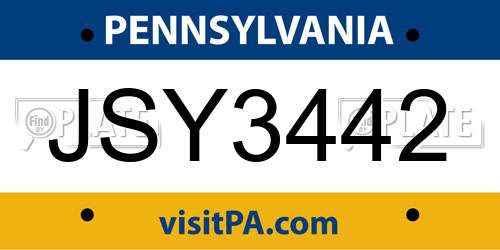 JSY3442 Pennsylvania License Plate