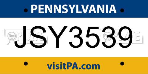 JSY3539 Pennsylvania License Plate