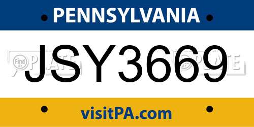 JSY3669 Pennsylvania License Plate