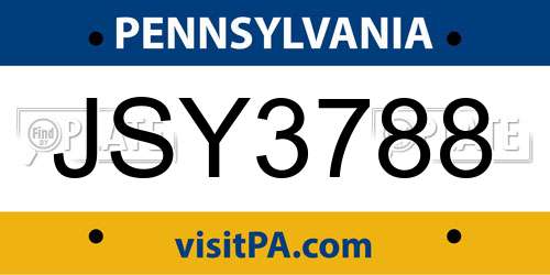 JSY3788 Pennsylvania License Plate