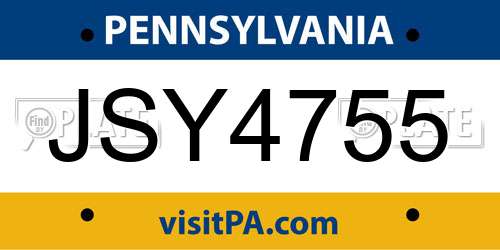 JSY4755 Pennsylvania License Plate