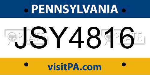 JSY4816 Pennsylvania License Plate