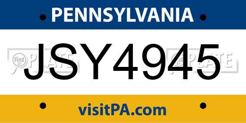 JSY4945 Pennsylvania License Plate