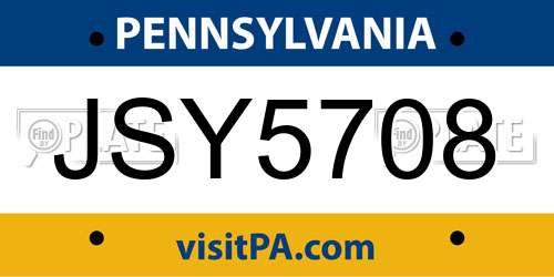 JSY5708 Pennsylvania License Plate