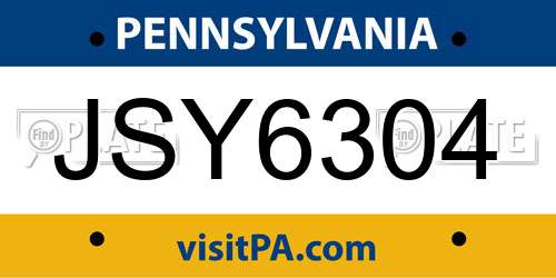 JSY6304 Pennsylvania License Plate