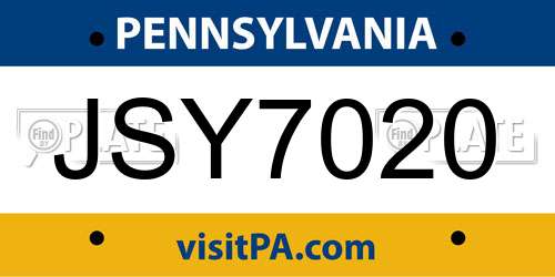 JSY7020 Pennsylvania License Plate