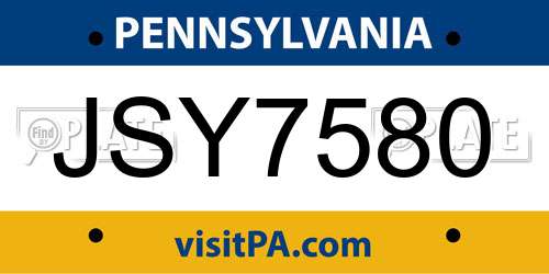 JSY7580 Pennsylvania License Plate