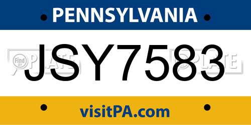 JSY7583 Pennsylvania License Plate