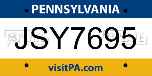JSY7695 Pennsylvania License Plate