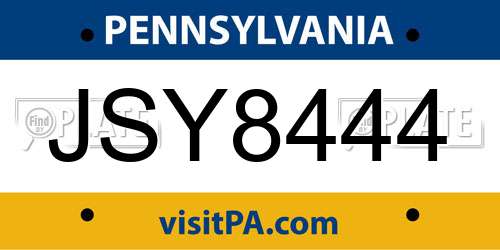 JSY8444 Pennsylvania License Plate