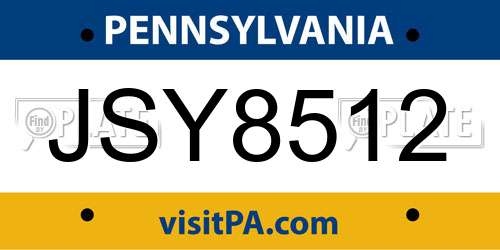JSY8512 Pennsylvania License Plate