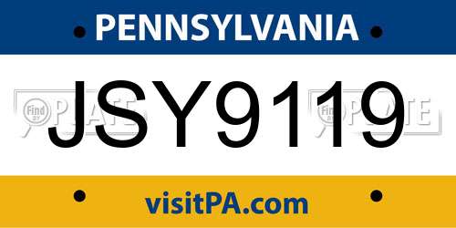 JSY9119 Pennsylvania License Plate