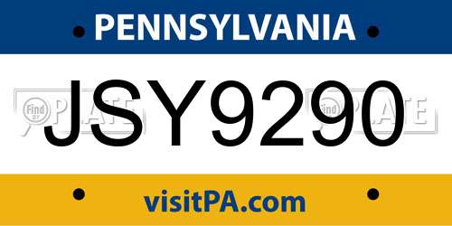 JSY9290 Pennsylvania License Plate