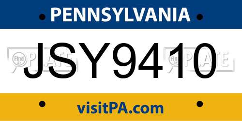 JSY9410 Pennsylvania License Plate