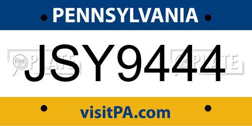 JSY9444 Pennsylvania License Plate