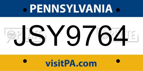 JSY9764 Pennsylvania License Plate