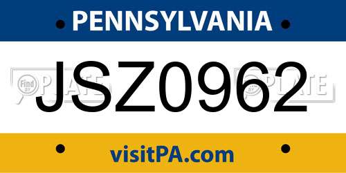 JSZ0962 Pennsylvania License Plate