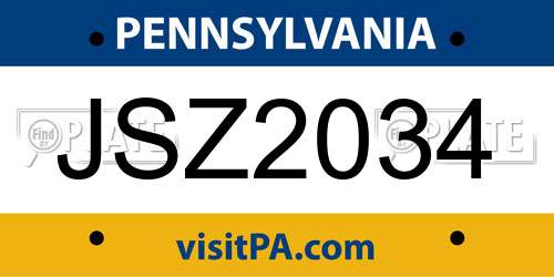 JSZ2034 Pennsylvania License Plate
