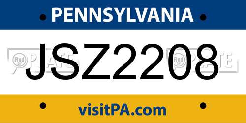 JSZ2208 Pennsylvania License Plate
