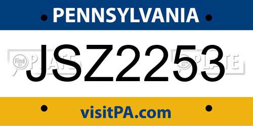 JSZ2253 Pennsylvania License Plate